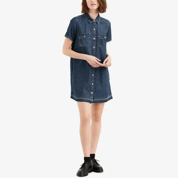 Robe Levi's Fille - Chambray Bleu Foncé - Manches Longues Boutonnée - Taille 7 - Occasion Très Bon état